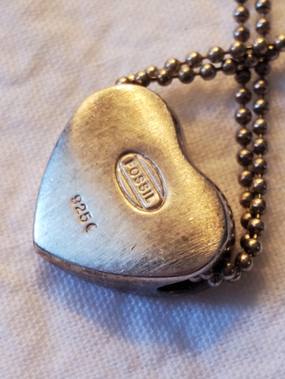 Fossil Silver 925 Heart Pendant Necklace with Accent Stones Double Chain - Picture 4 of 5